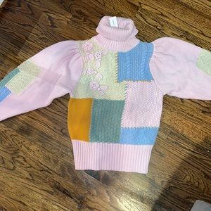 NWT LoveShackFancy Allan Patchwork Pink Sweater M